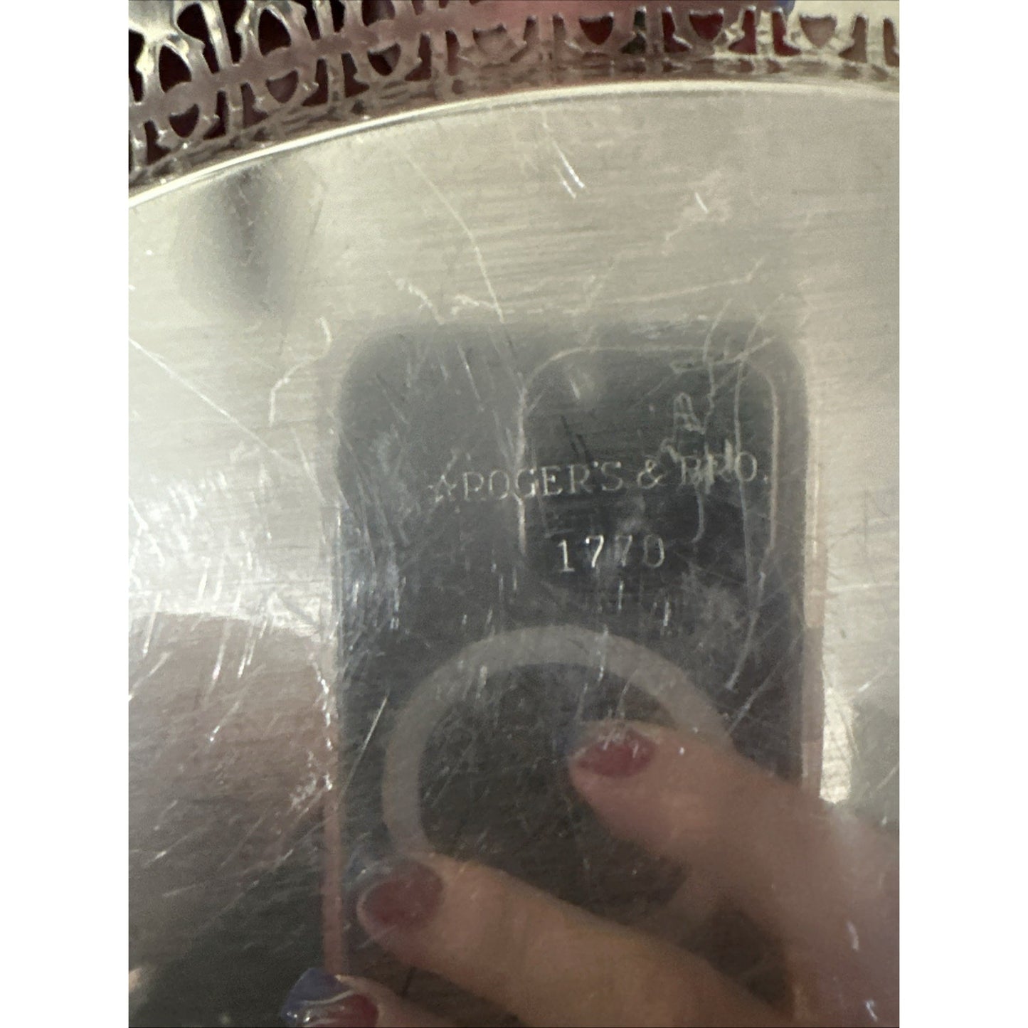 WM Rogers 1770 Round Etched Scrolls Silverplate Tray