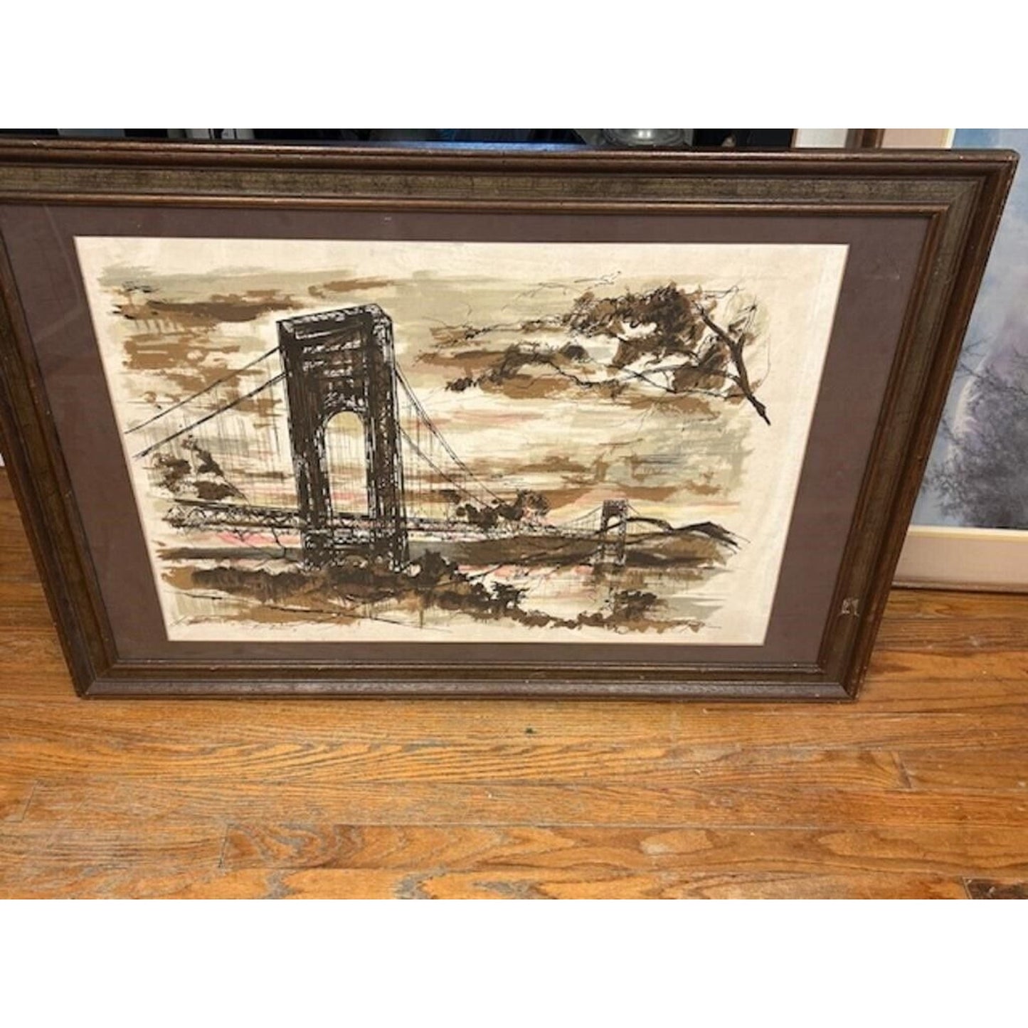John Haymson “George Washington Bridge In The Evening” Framed, Matted Print