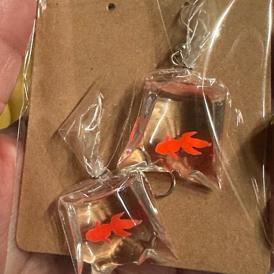 So cute dangling goldfish in a bag -