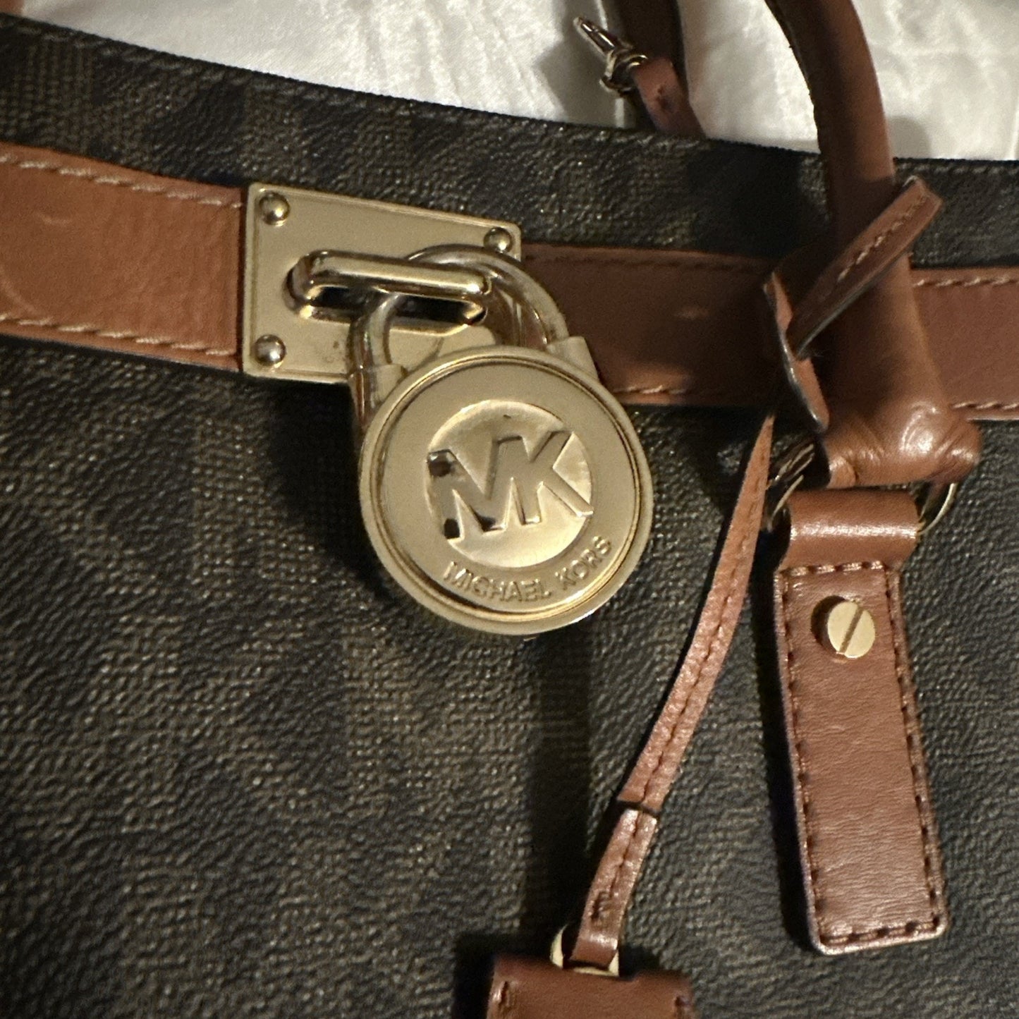 Michael Kors Brown Signature Coated Canvas and Leather Hamilton North South Tote