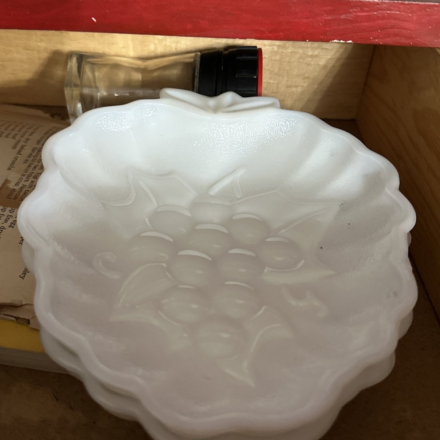 Vintage Hazel Atlas White Milk Glass Grape Pattern Candy/Snack Dish Set of 6