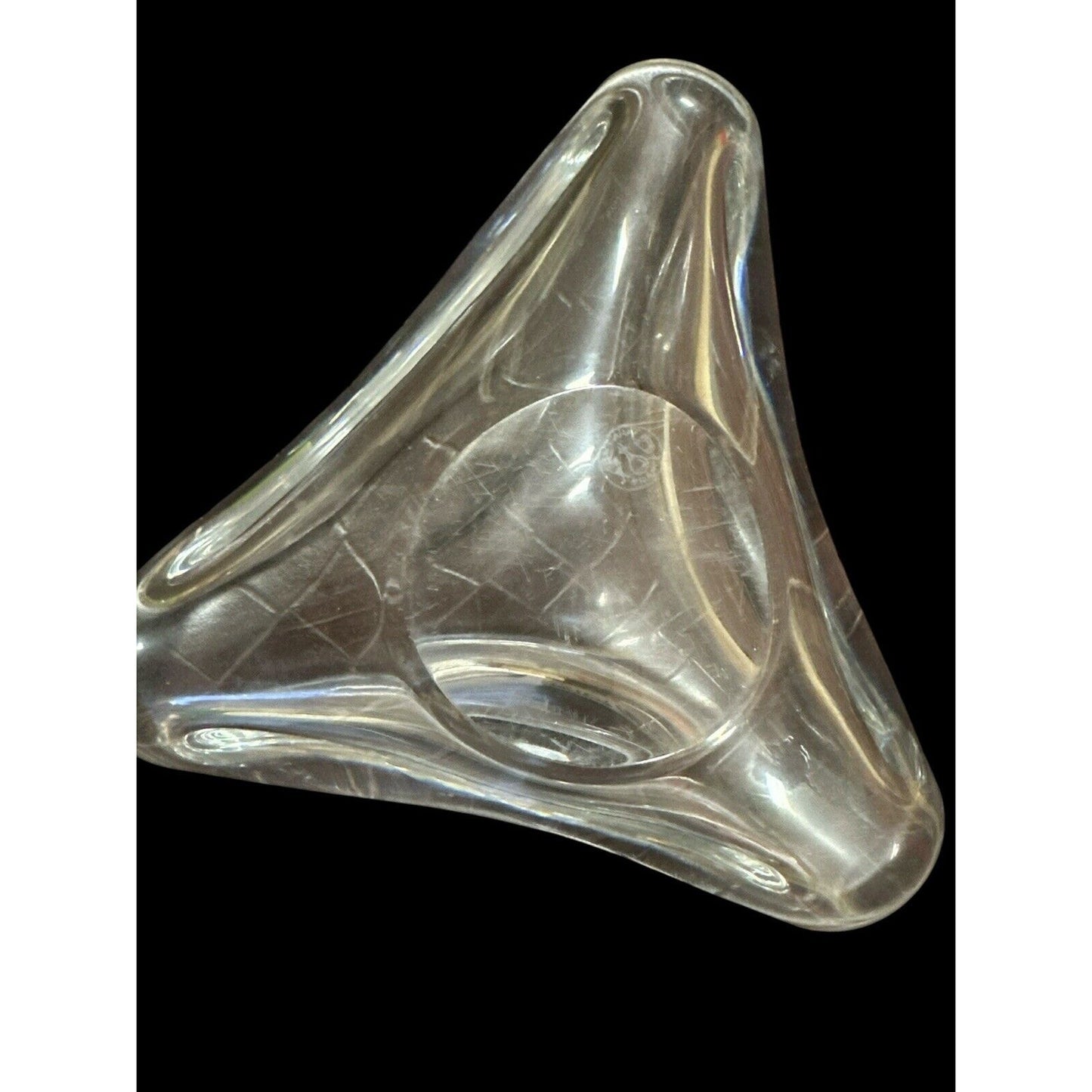 Baccarat France Crystal Tricorne MCM Modernist Cigar Triangular Ashtray 6.5"