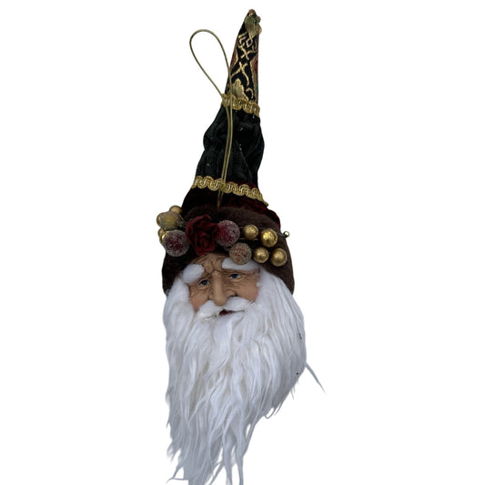 Porcelain Face SANTA CLAUS Head Multi Colored Hat Gold Accents Full Beard