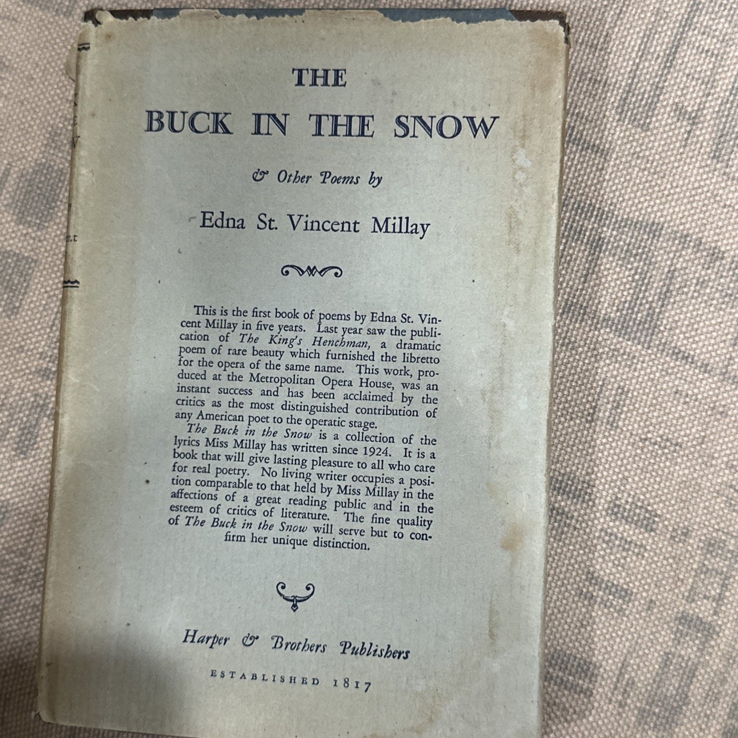 1st Edition THE BUCK IN THE SNOW & Other Poems by Edna St Vincent Millay [1928]