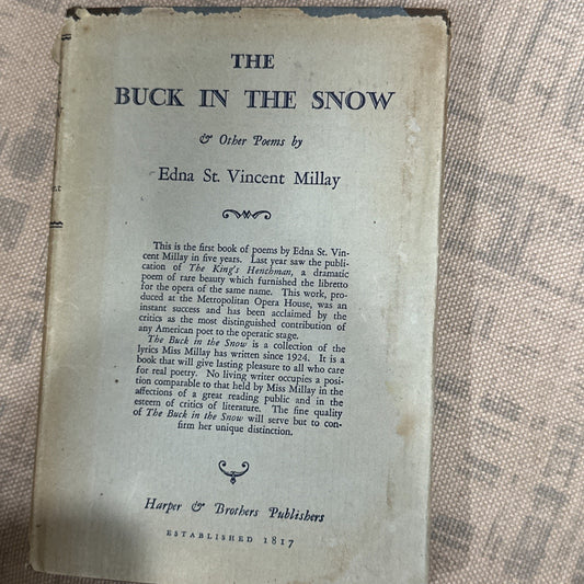 1st Edition THE BUCK IN THE SNOW & Other Poems by Edna St Vincent Millay [1928]