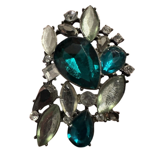 Vintage Massive Ring Chunky Rhinestone Royal Green Statement Cluster