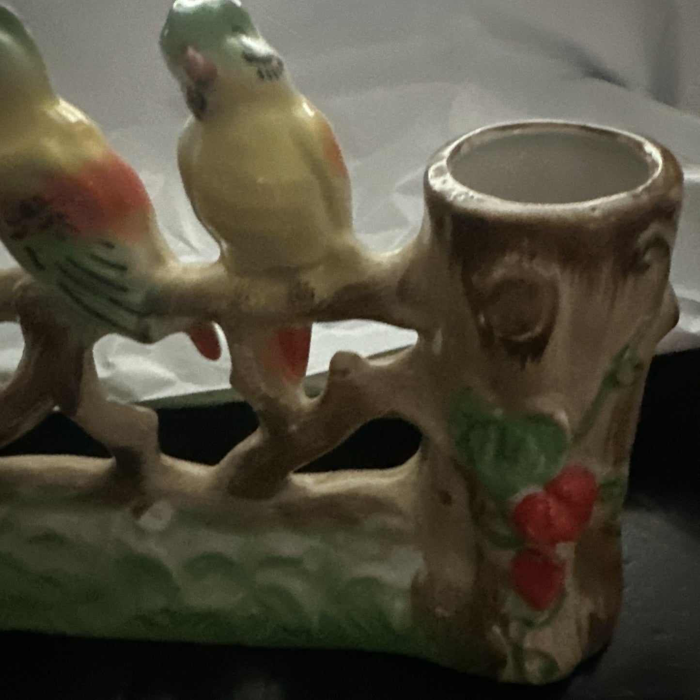 Vtg Japan 3 Birds Bud Vase MCM Colorful Hand Painted Ceramic Figurine Pre-War