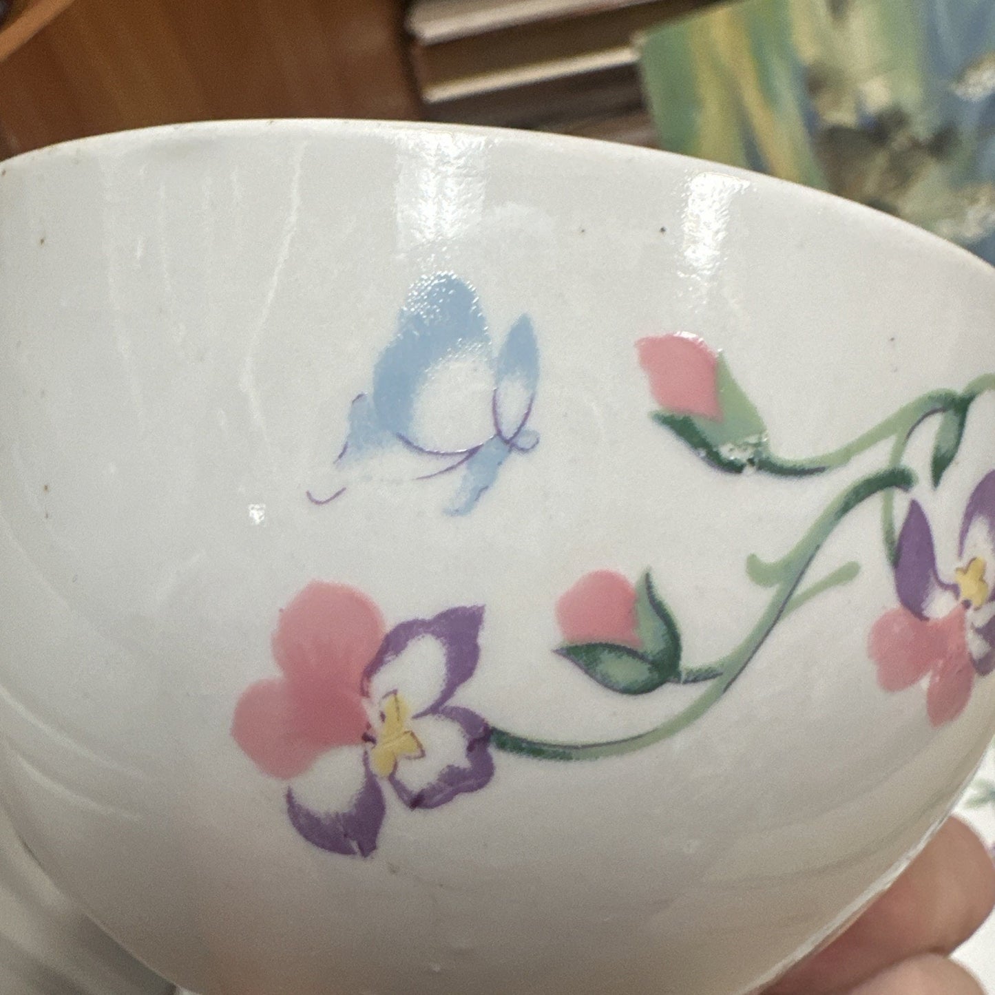 Coffee Cup & Saucers Violet Butterfly Pattern Big Cup Tea Made In China