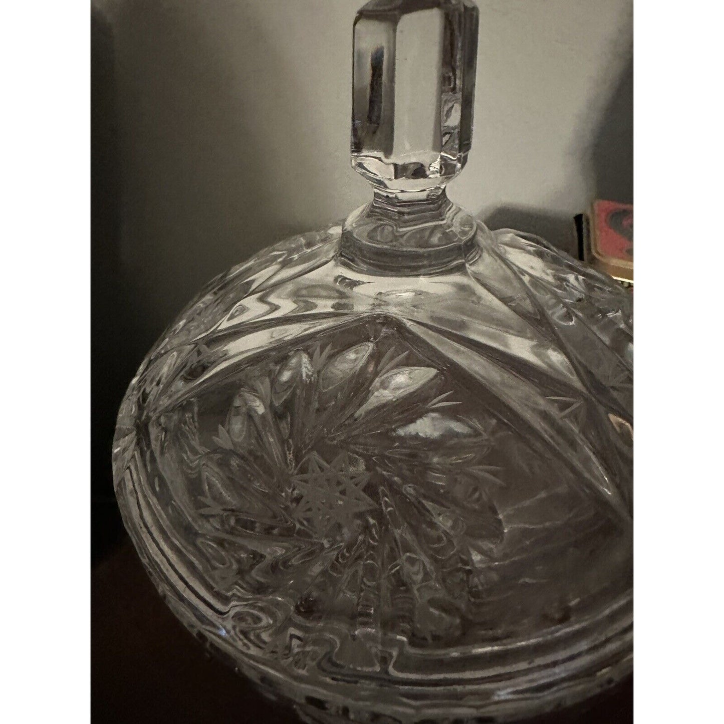 Vintage Large Cut Glass Pedestal Covered Compote Candy Dish Lidded