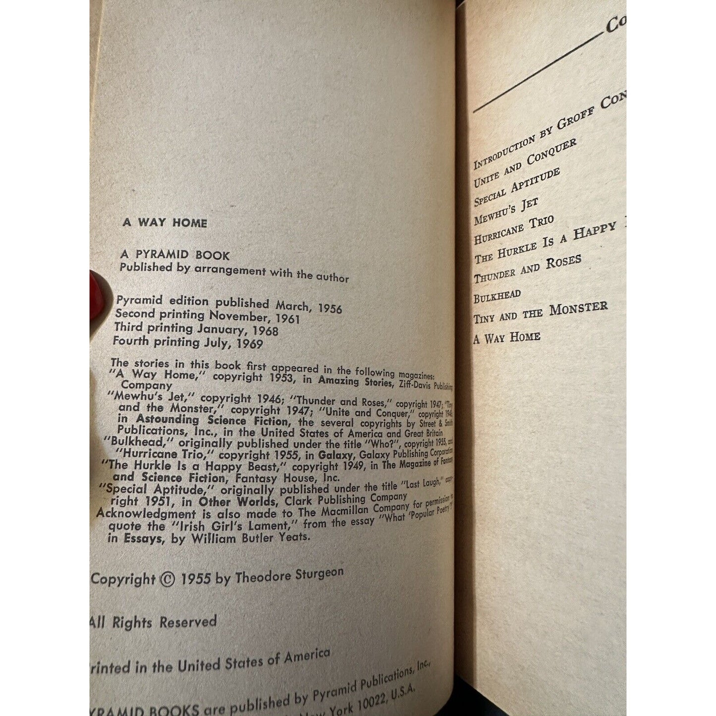 A Way Home by Theodore Sturgeon - vintage 1969 Pyramid sci-fi paperback