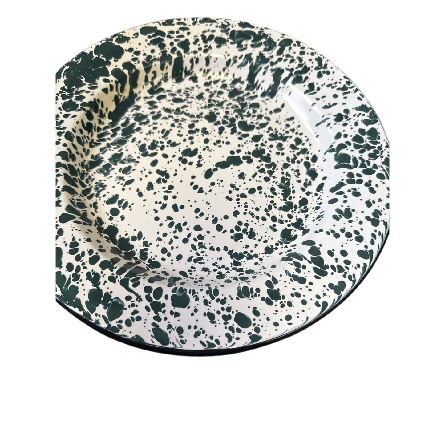 32 CGS International Fine Enamel ware Green & White Splatter Plates Bowls Cups